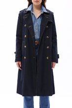 Load image into Gallery viewer, denim trench coat - dark denim
