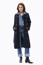 Load image into Gallery viewer, denim trench coat - dark denim
