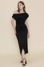 Load image into Gallery viewer, asymetric single drop sldr maxi dress - black
