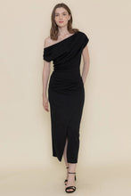Load image into Gallery viewer, asymetric single drop sldr maxi dress - black
