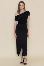 Load image into Gallery viewer, asymetric single drop sldr maxi dress - black
