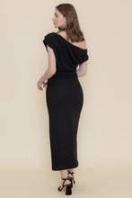 Load image into Gallery viewer, asymetric single drop sldr maxi dress - black
