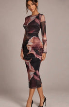 Load image into Gallery viewer, big flower mesh midi drs - brown combo
