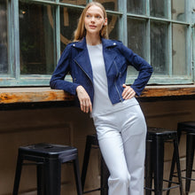Load image into Gallery viewer, suede zip up jacket - navy

