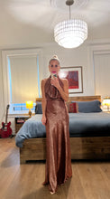 Load image into Gallery viewer, liquid satin cowl midi dress - sunset

