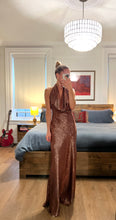 Load image into Gallery viewer, liquid satin cowl midi dress - sunset

