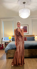 Load image into Gallery viewer, liquid satin cowl midi dress - sunset
