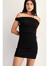 Load image into Gallery viewer, OFF SLDR RAUCHED DRESS - BLACK
