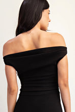 Load image into Gallery viewer, OFF SLDR RAUCHED DRESS - BLACK
