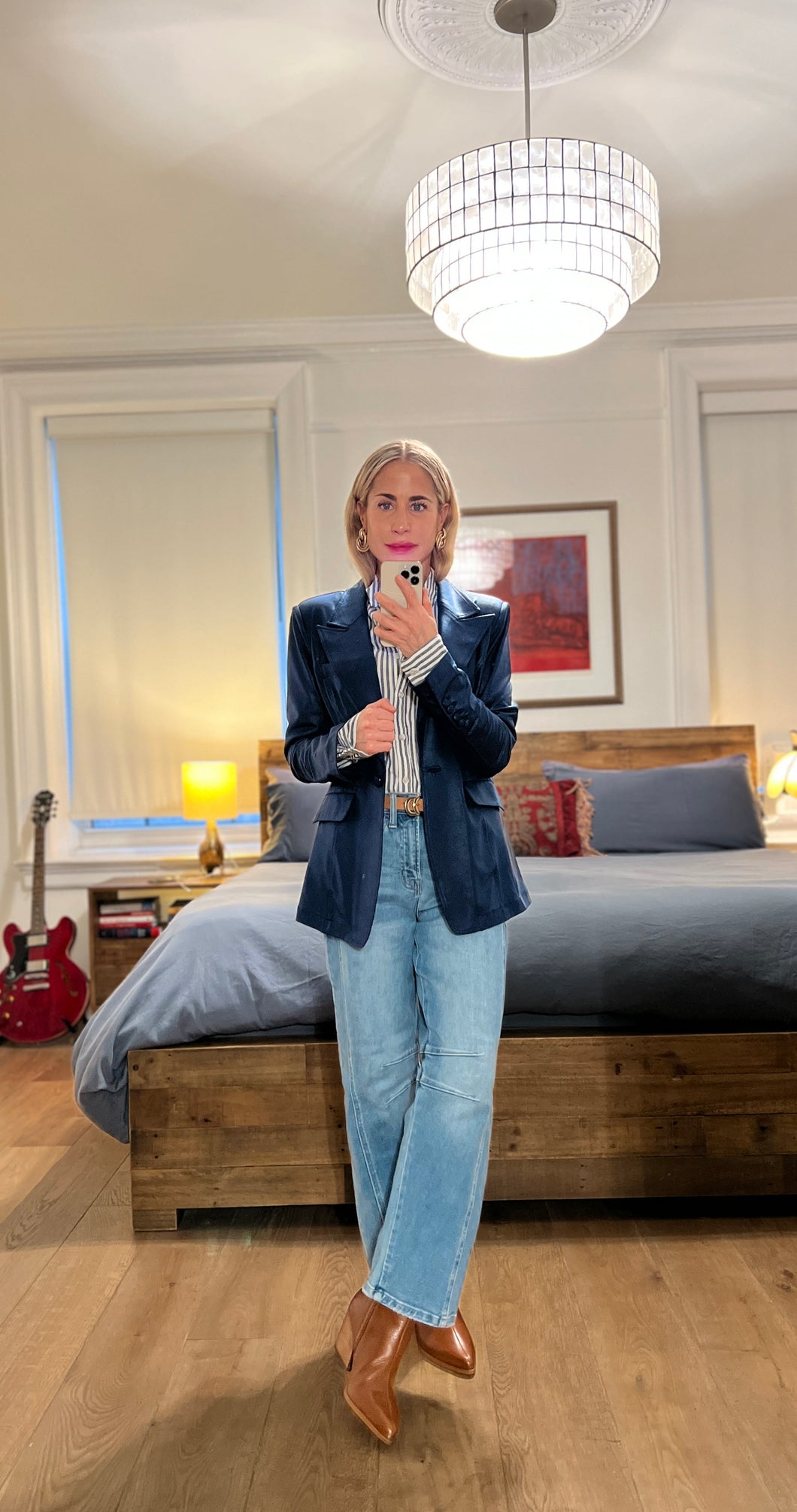 liquid leather blazer - Navy