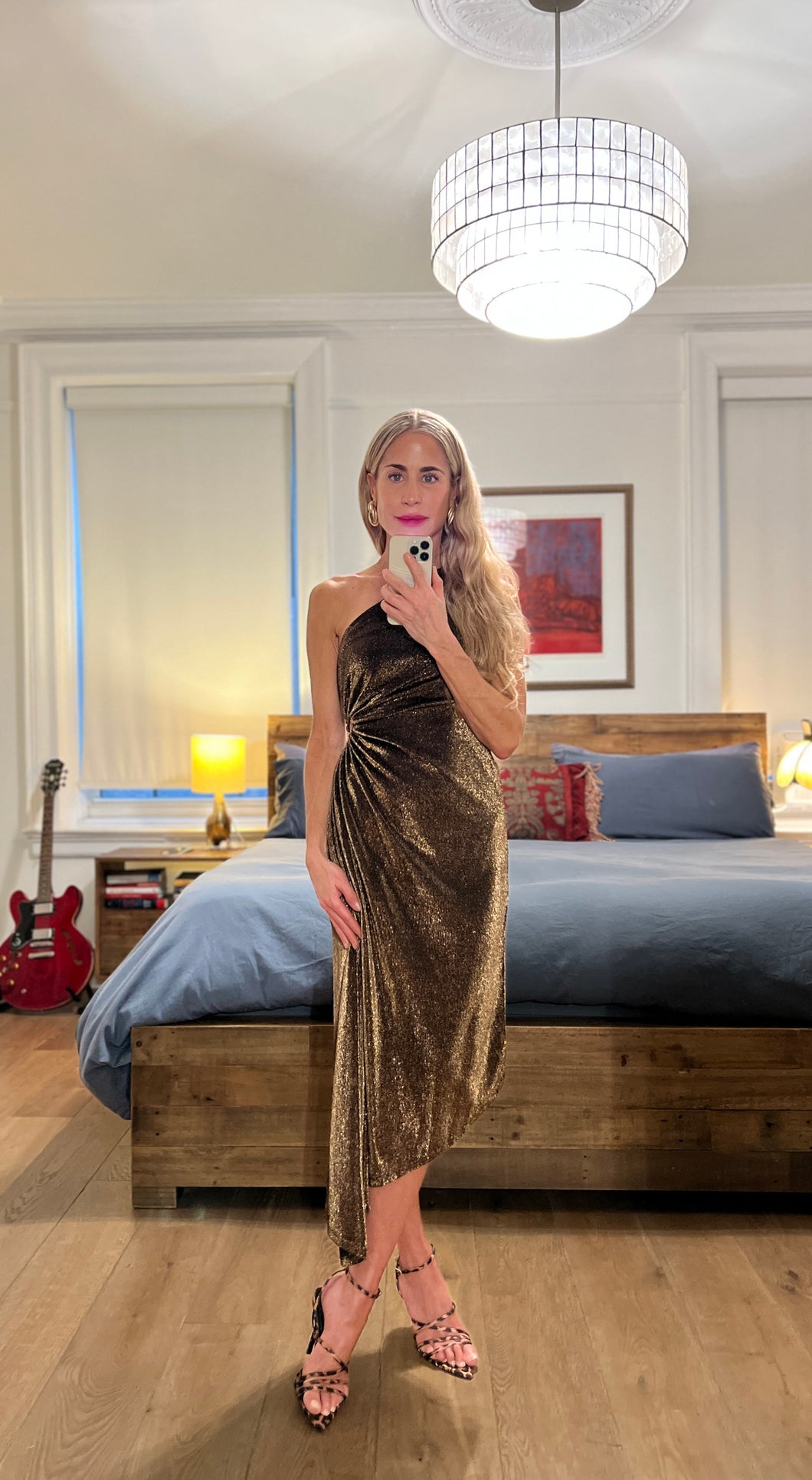 One shoulder midi dress - Blk gold