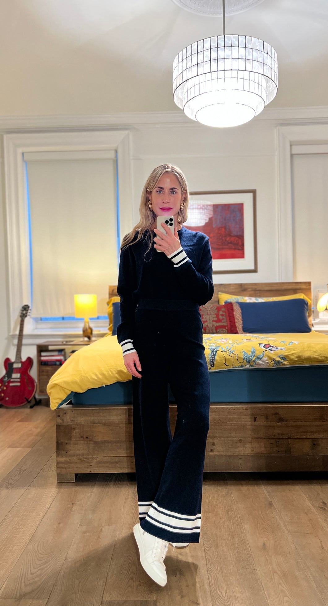 Side stripe Sweater - Navy/white