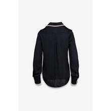 Load image into Gallery viewer, blanket stitch silky button blouse - black
