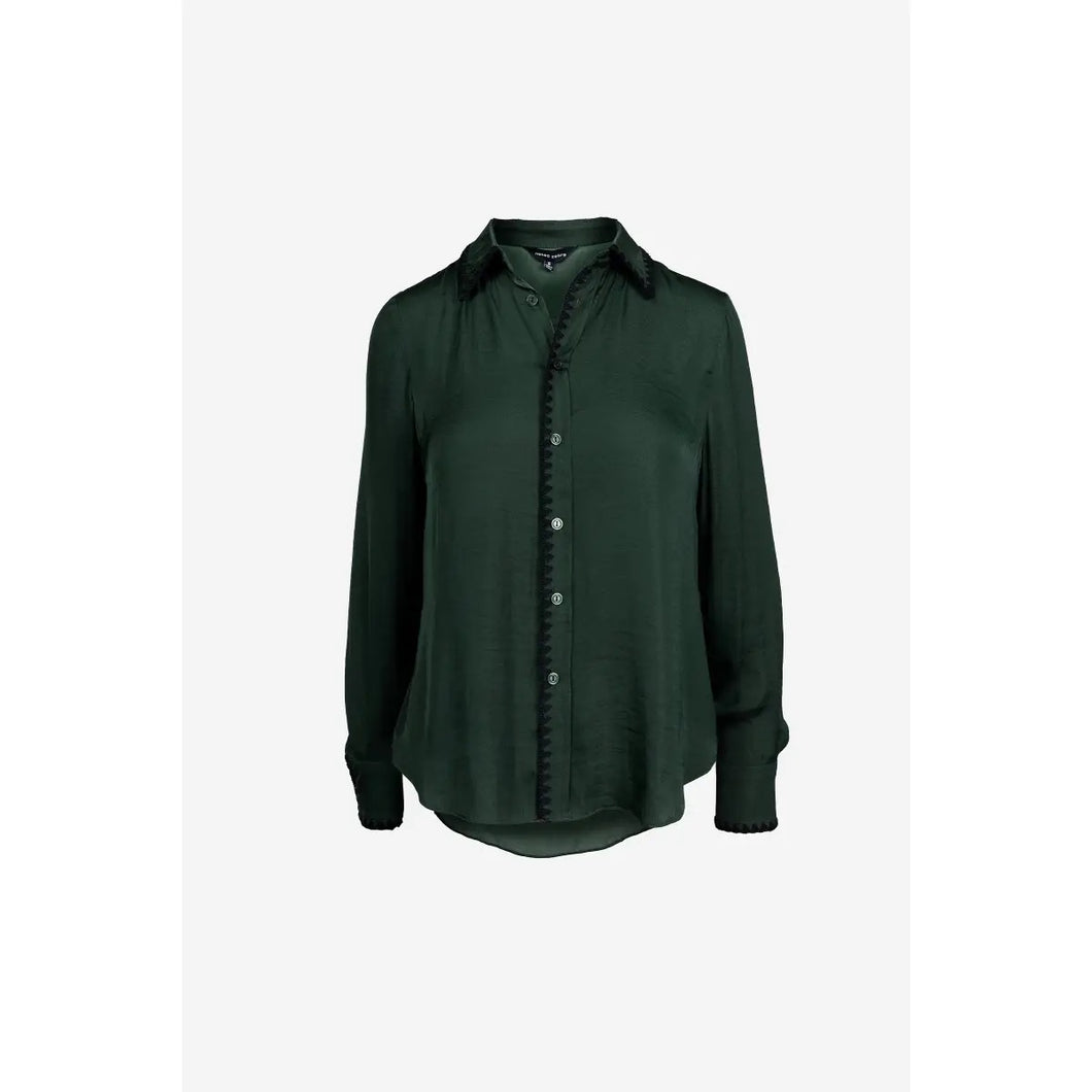 blanket stitch silky button blouse - HUNTER
