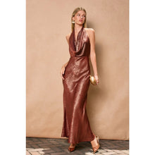 Load image into Gallery viewer, liquid satin cowl midi dress - sunset
