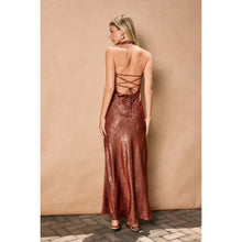 Load image into Gallery viewer, liquid satin cowl midi dress - sunset
