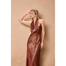 Load image into Gallery viewer, liquid satin cowl midi dress - sunset
