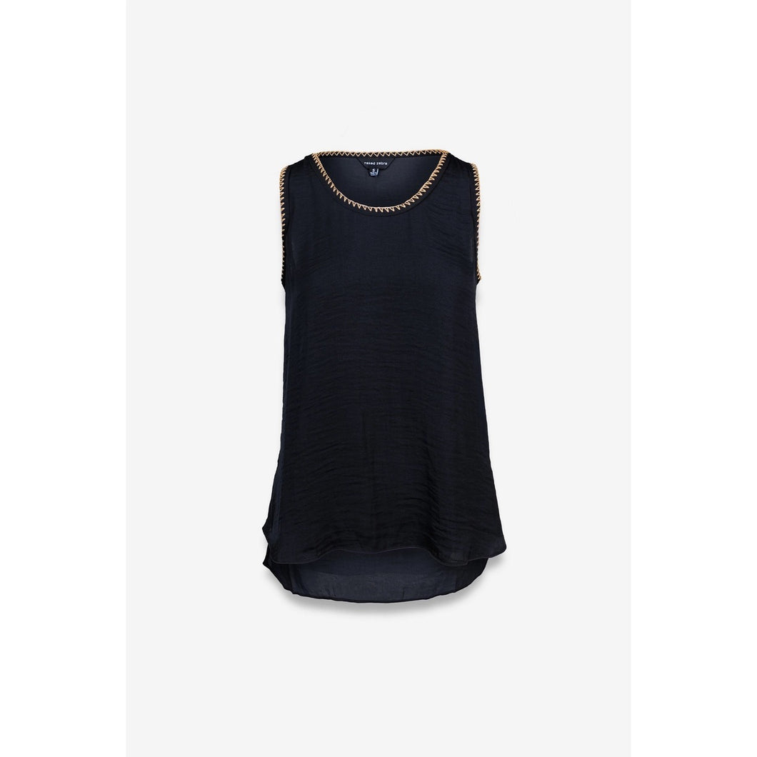 whipstitch flowy tank - black