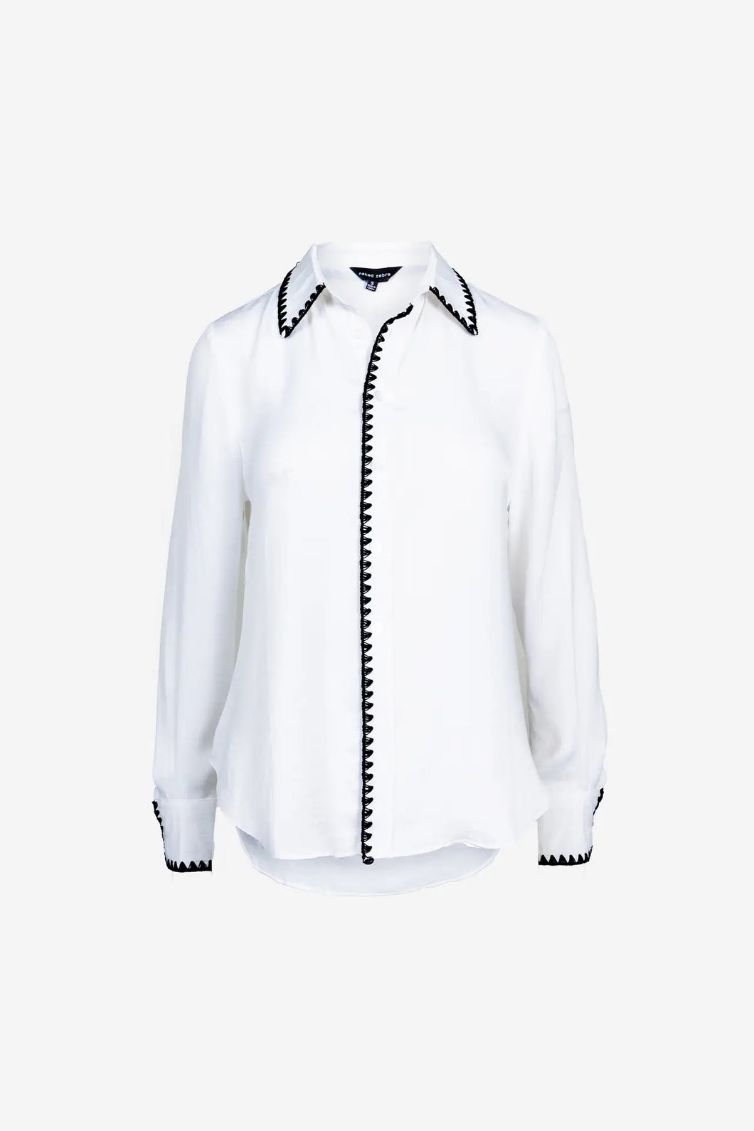 blanket stitch silky button blouse - off white