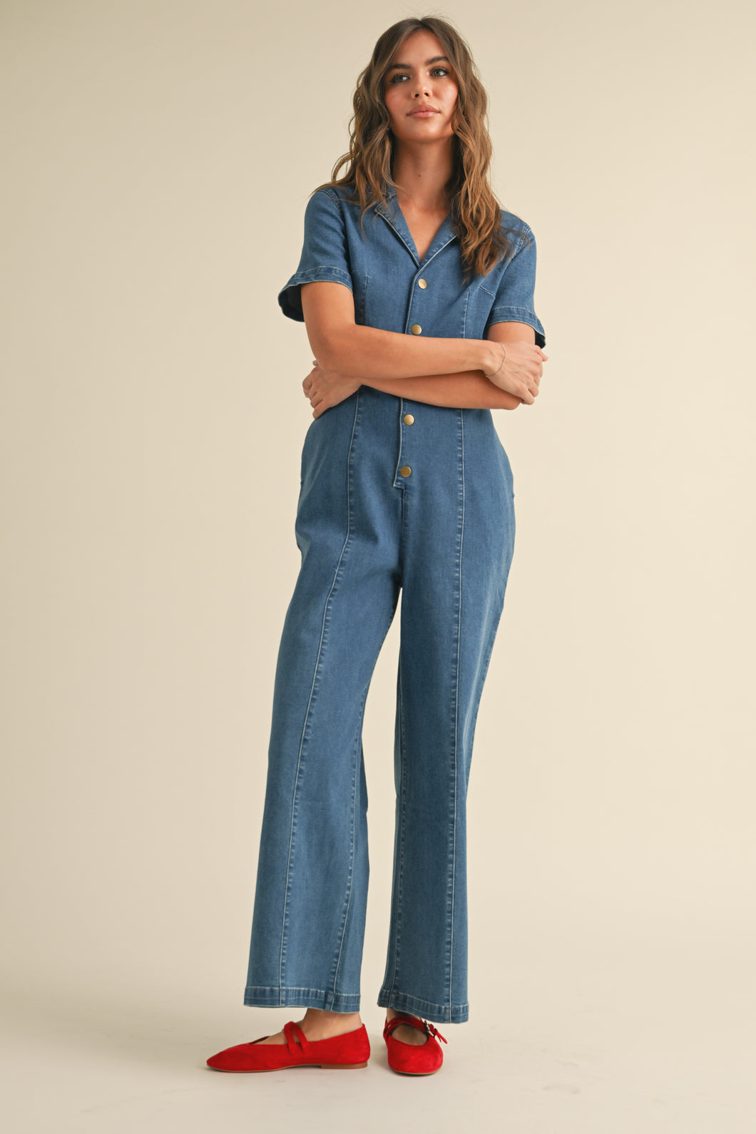 STRETCH DENIM JUMPSUIT - DENIM