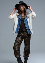 Load image into Gallery viewer, waffle knit cardigan with denim - off white
