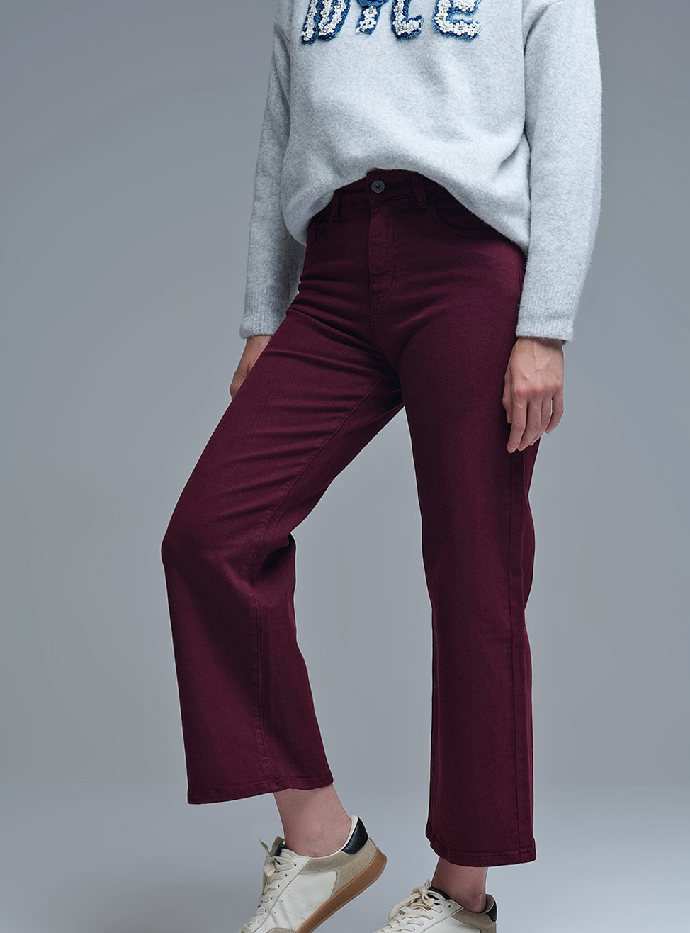 Cropped wide leg jeans - Burgundy – Shishi Boutique