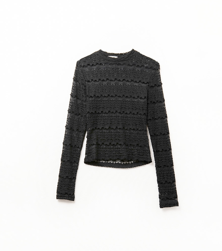 floral lace l/s crew - Black