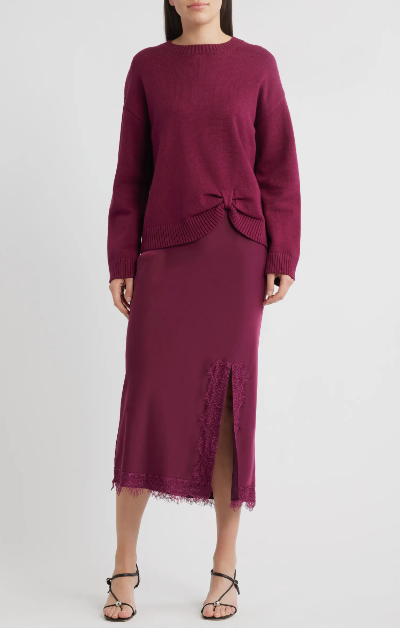 Side knot sweater set - Burgundy