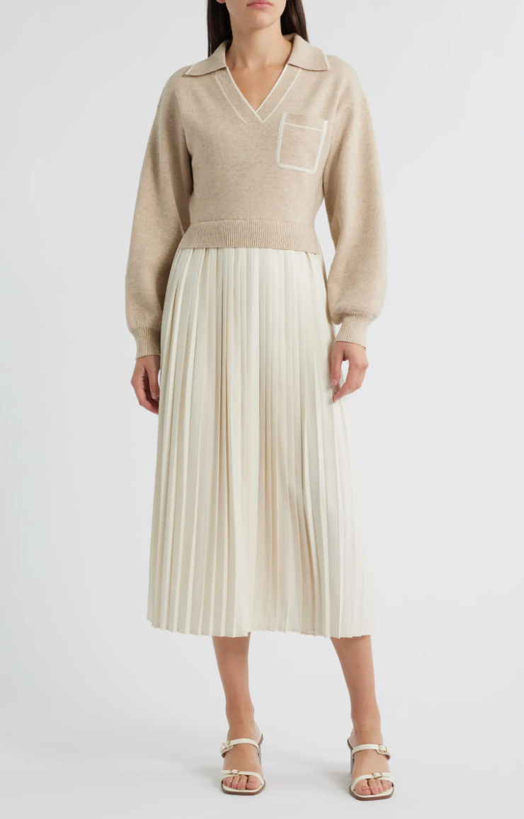 LS Twofer Dress - Beige
