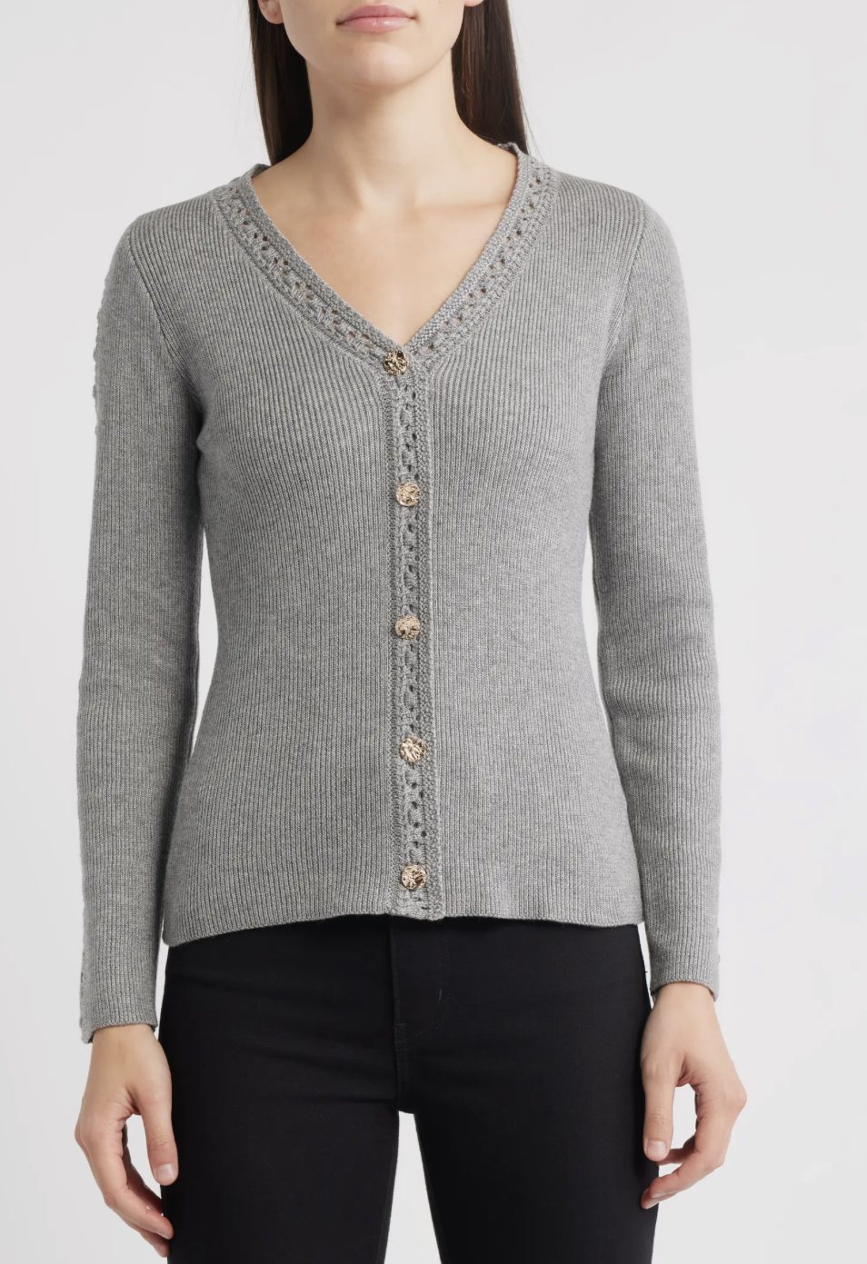 V Neck Cardi - Grey – Shishi Boutique