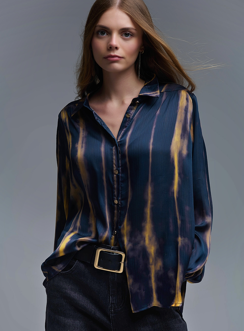 Satin Tye dye Blouse - Navy