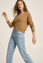 Load image into Gallery viewer, fine knit cardi with trim - camel
