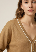 Load image into Gallery viewer, fine knit cardi with trim - camel
