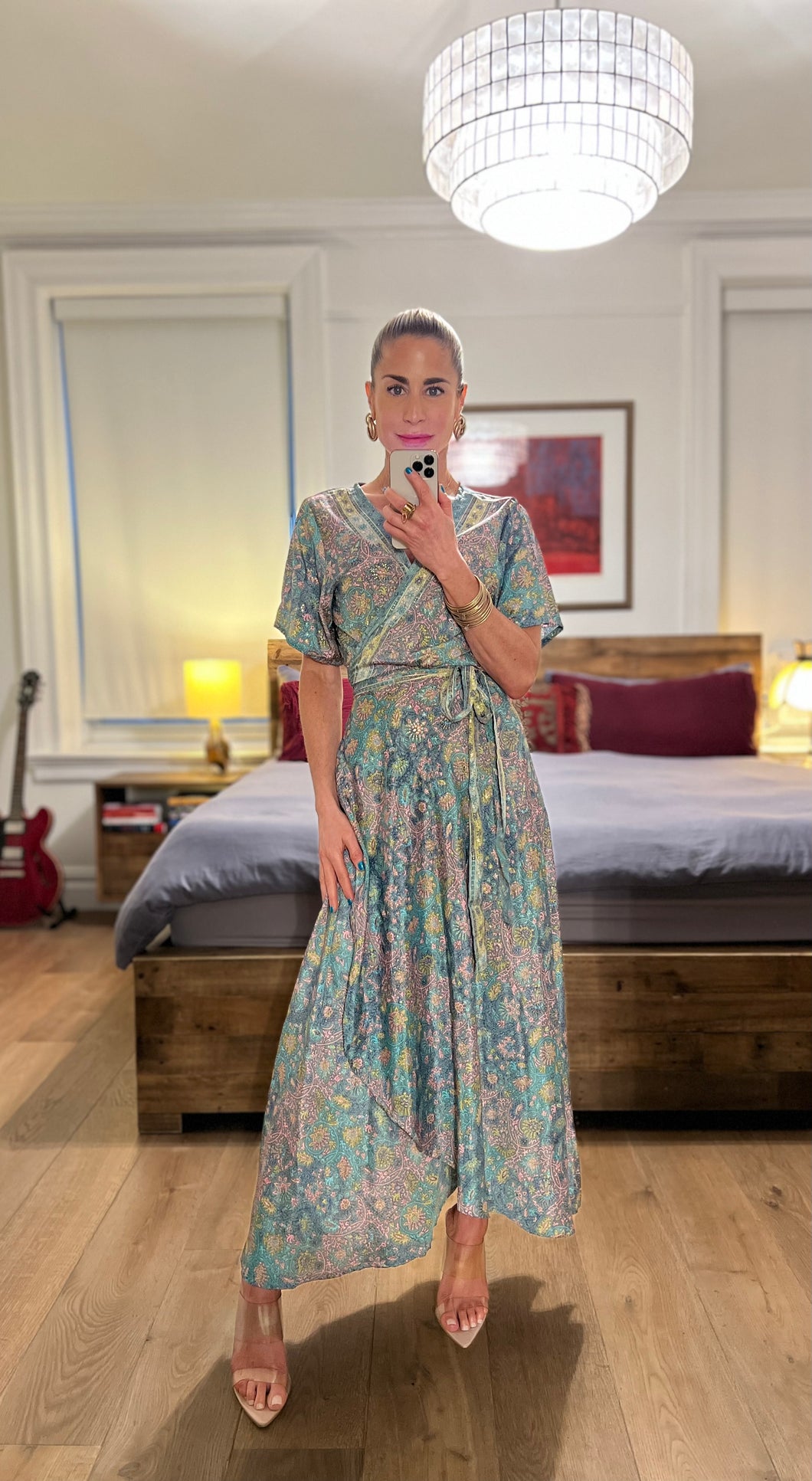 PRINT MIDI WRAP DRESS - MULTI
