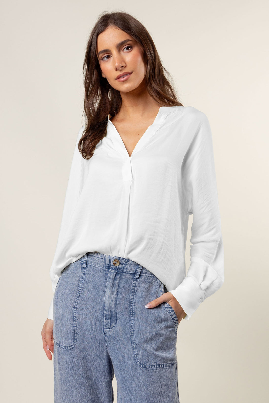 Satin popover blouse - Offwhite