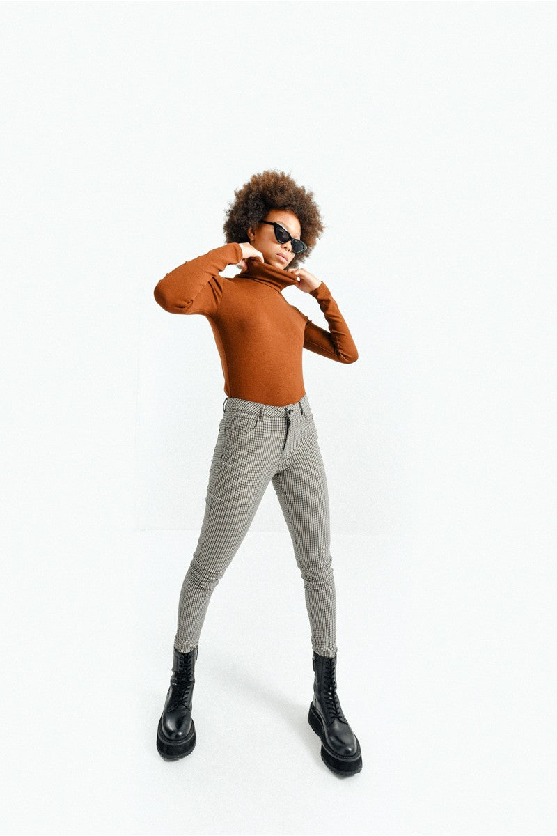 Slim Checkered Pants - Brown