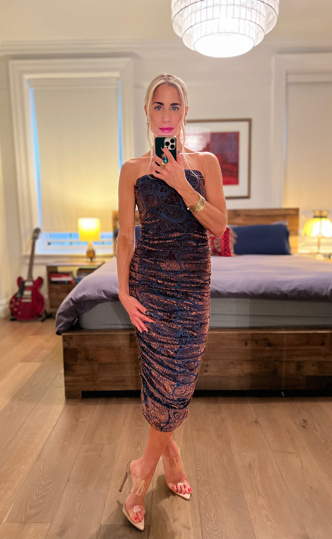 Velvet Strapless dress - Teal