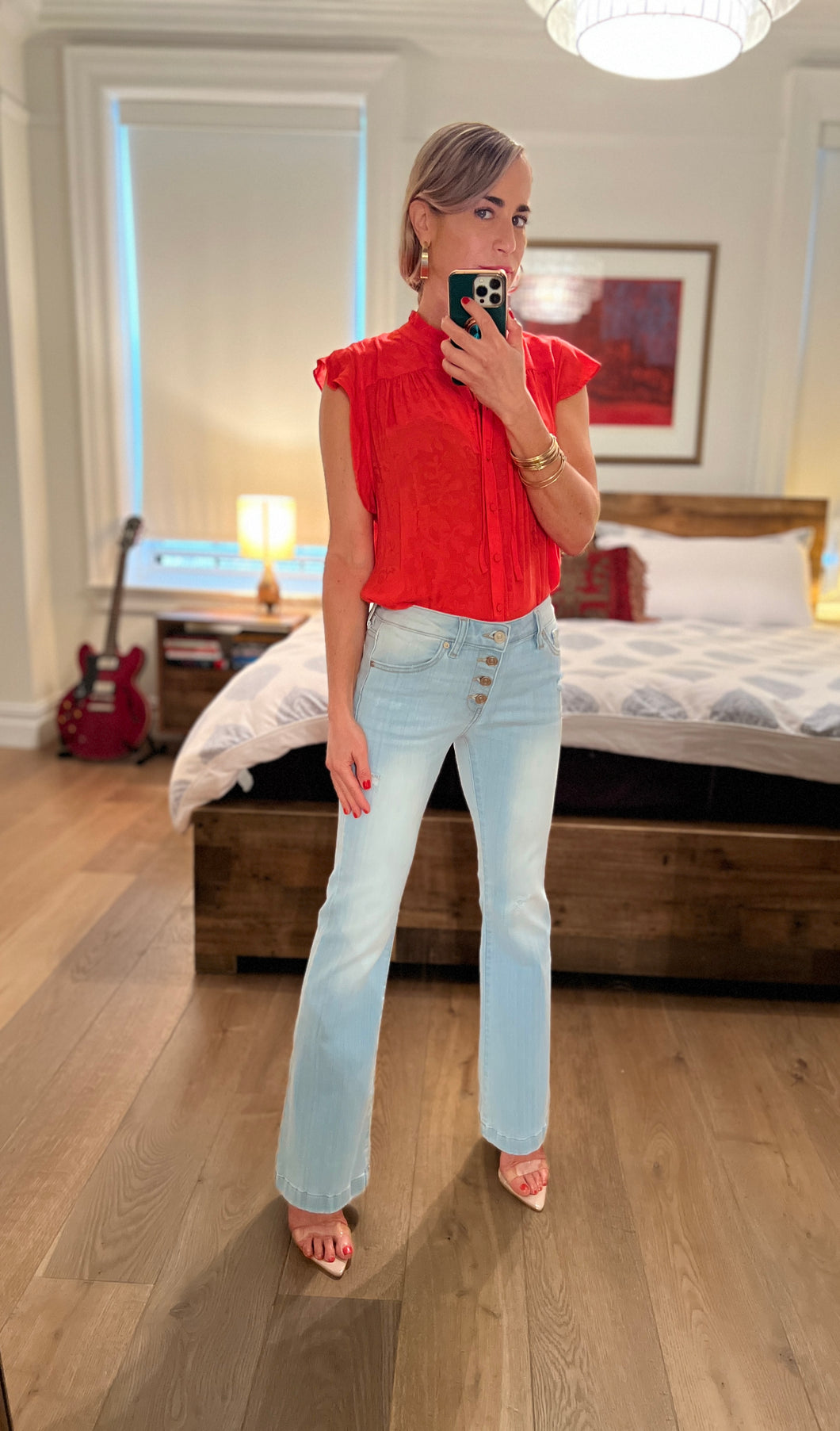 Floral Jaquard Blouse - Coral