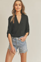 Load image into Gallery viewer, V Neck Woven Top - Black
